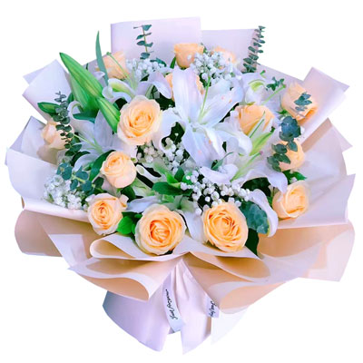 聊城16朵香槟玫瑰2支百合，爱的温暖和幸福