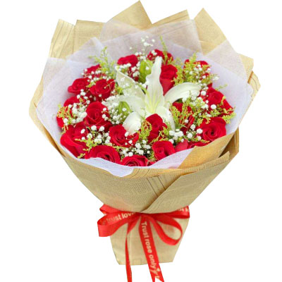 聊城19朵红玫瑰1支百合，永恒之美