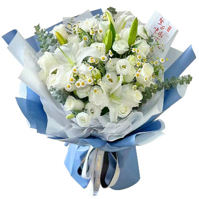 聊城11朵白玫瑰桔梗百合，爱永恒不息