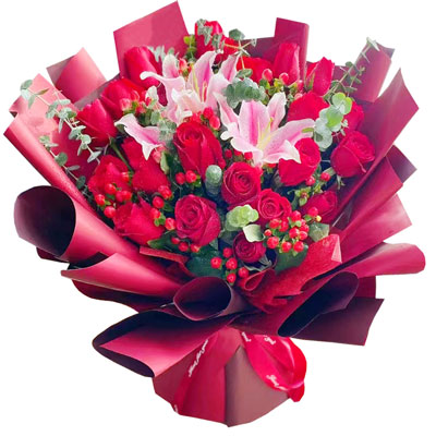 聊城22朵红玫瑰百合，爱的火焰