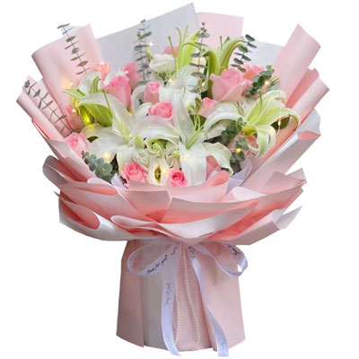 聊城16朵粉玫瑰百合，感情稳定坚固