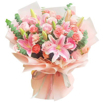 聊城11朵粉色康乃馨玫瑰百合，充满爱和温馨